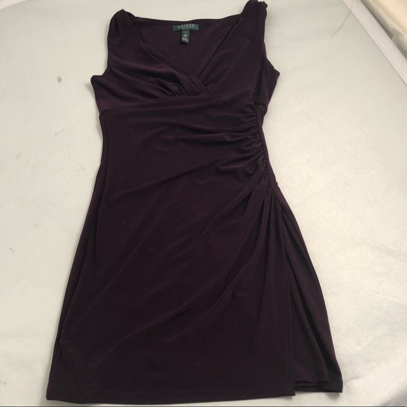 Ralph Lauren plum purple ruched side sleeveless dress 2 - Picture 4 of 9